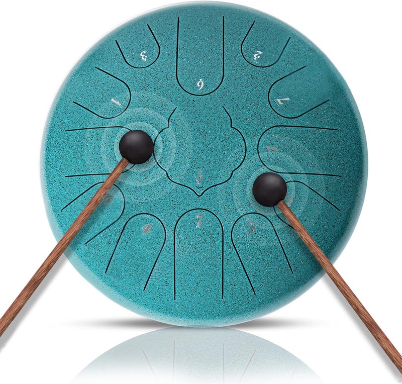 NBMICSO Steel Tongue Drum- 13 Note 12 Inches C-key Rain Drum Sound Healing Instruments - Handpan Drum for Meditation Entertainment Musical Education Concert Mind Healing Yoga (Malachite) - Image 1